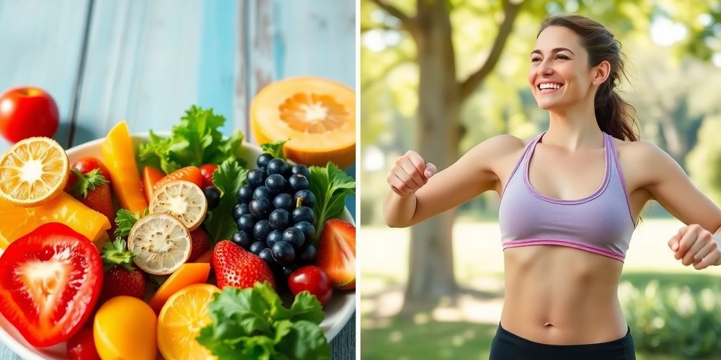 Healthy meal and outdoor exercise for wellness.