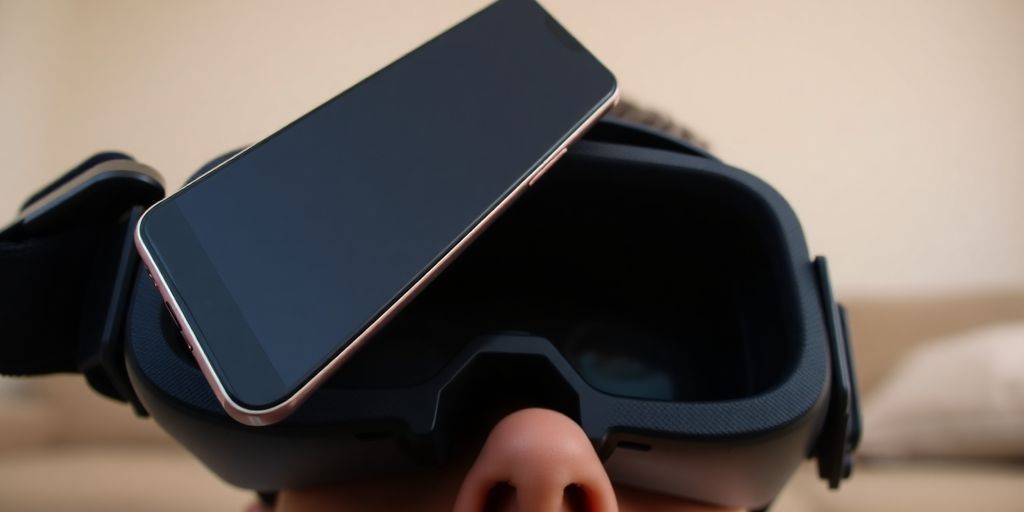 Samsung phone fitting into Gear VR headset.