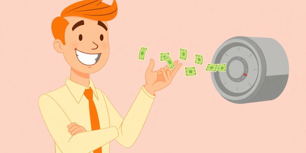 Cartoon business person receiving money quickly.