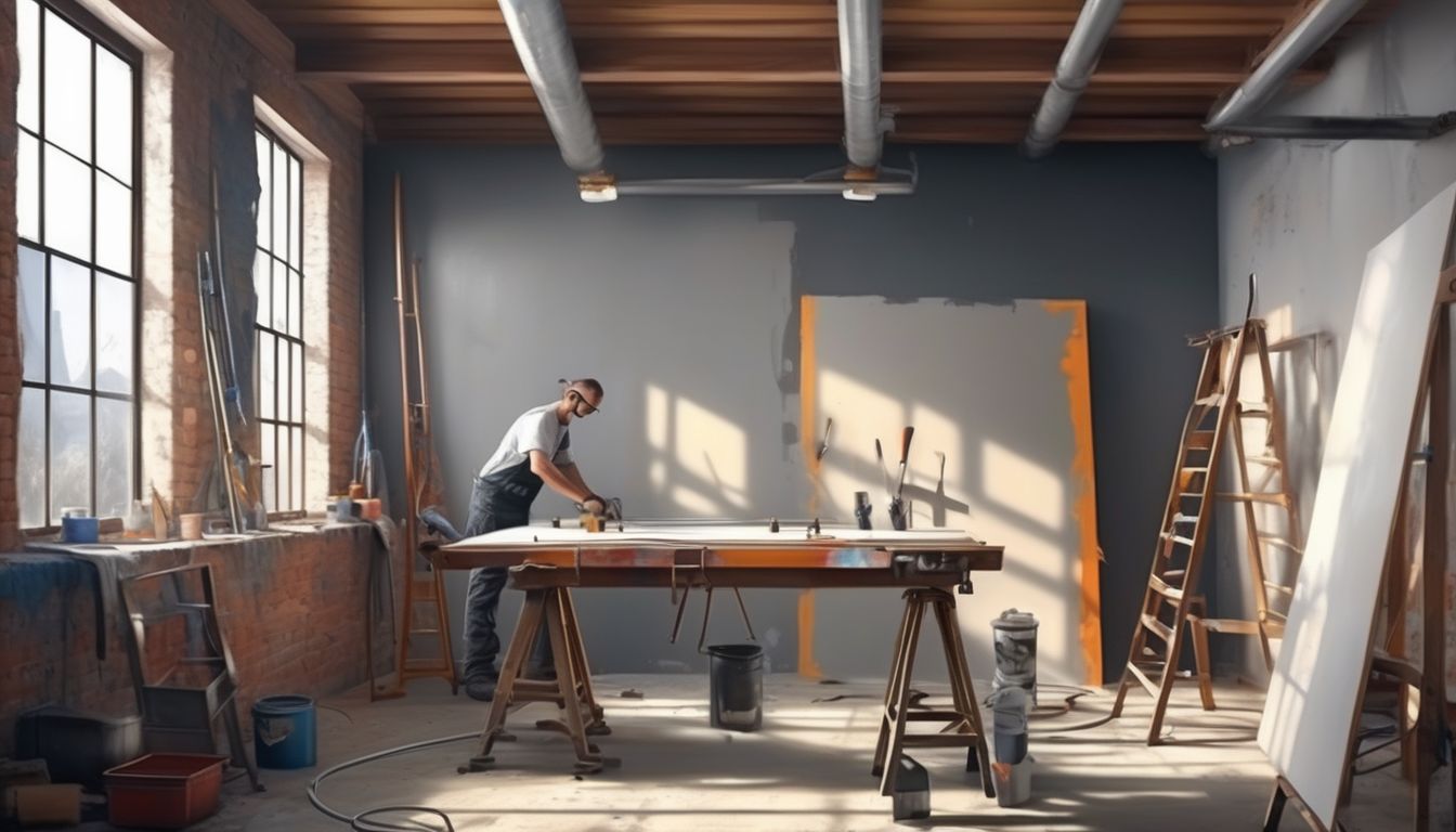person painting a wall with professional tools in a workshop