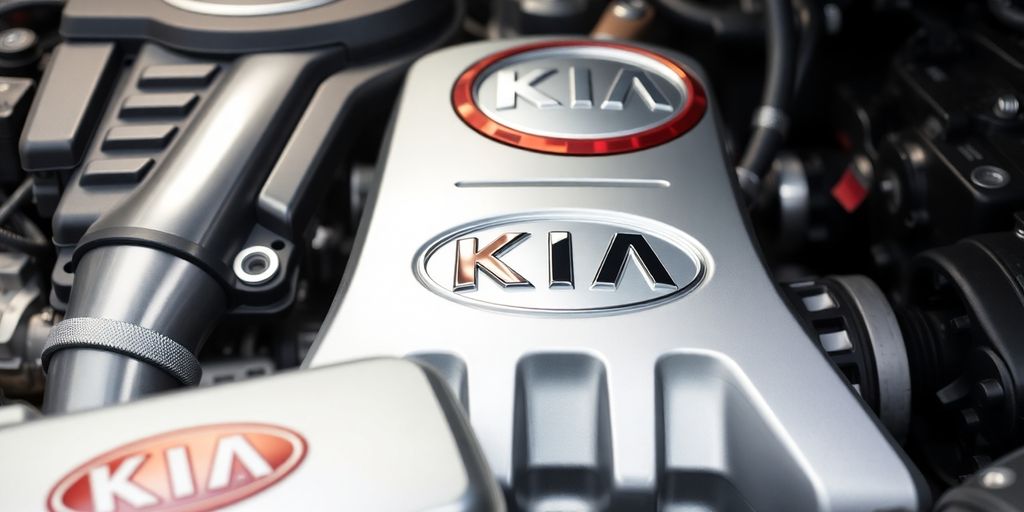 Close-up of shiny, new Kia car parts.
