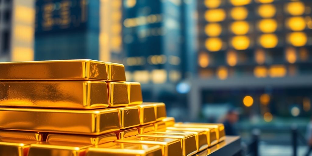 Barres d'or empilées, reflet de la richesse.