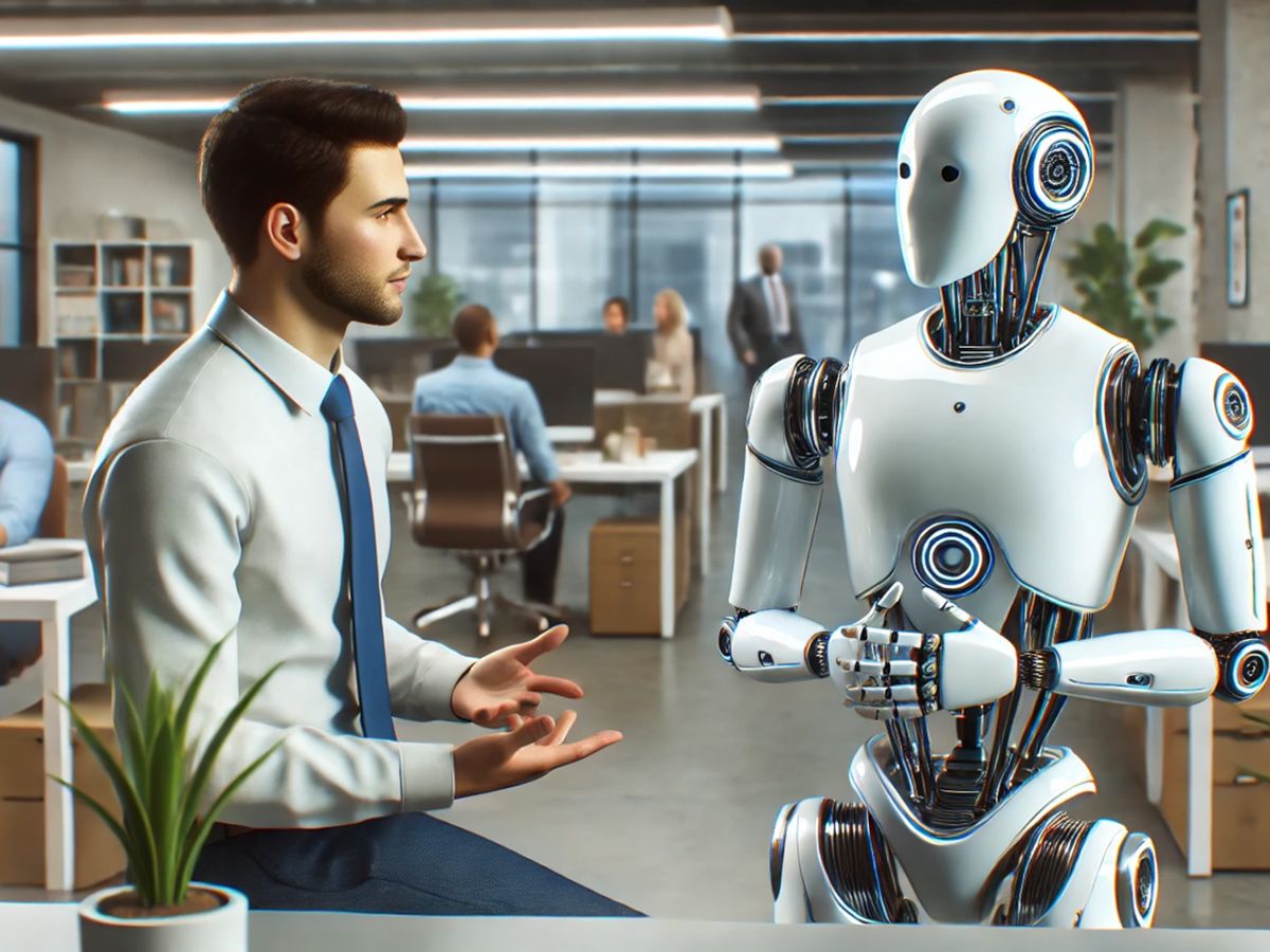 AI robot working in an office