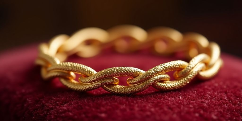 Bracelet en or sur une surface en velours.