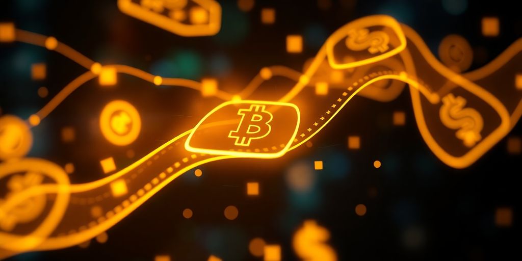Digital currency changing hands.