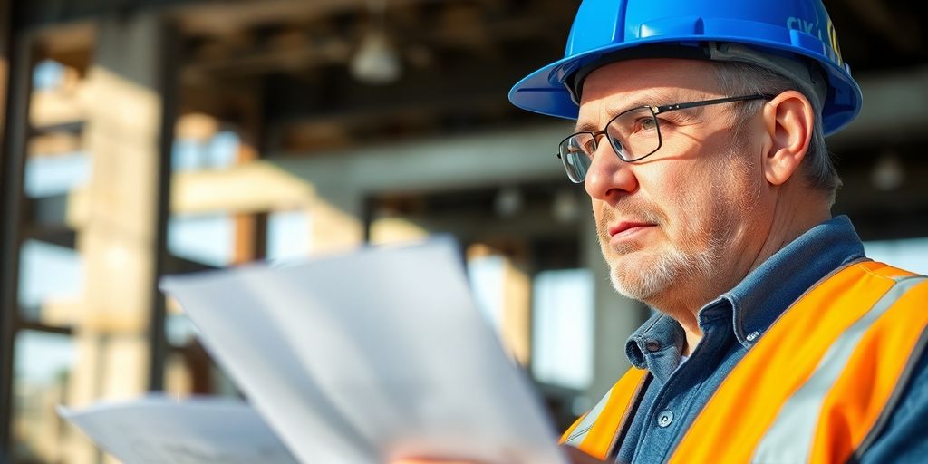 Senior civil engineer inspecting a construction site.