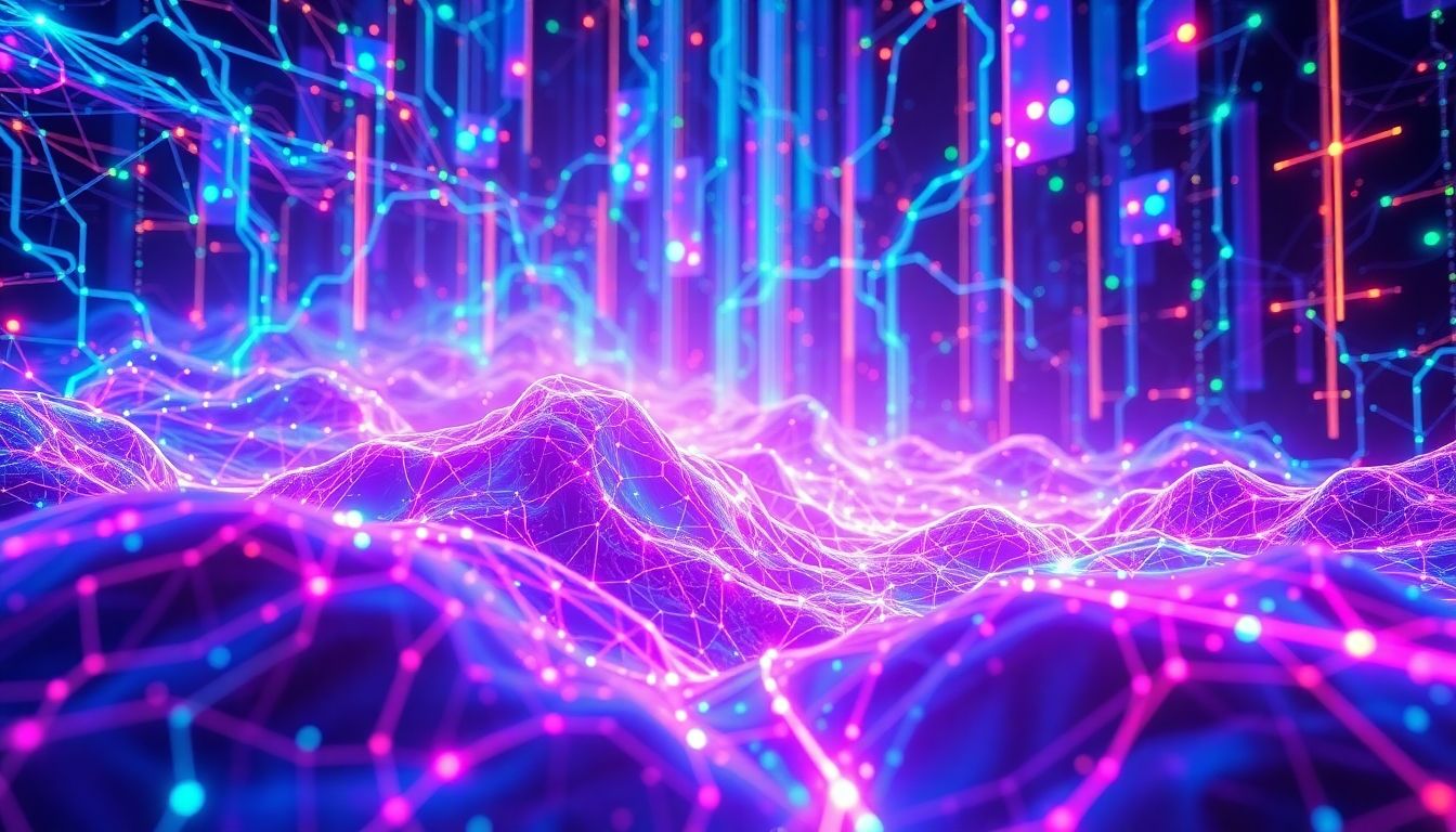 Futuristic digital art of AI image generation technology.