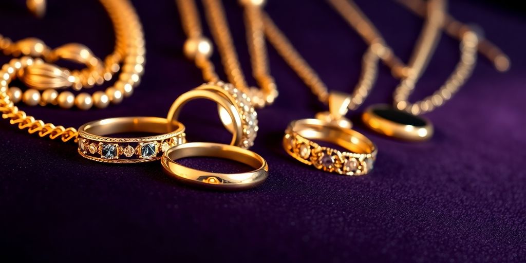 Bijoux en or élégants sur un fond en velours.