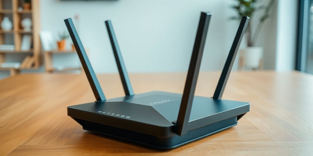 Antena Wi-Fi conectada a um roteador.