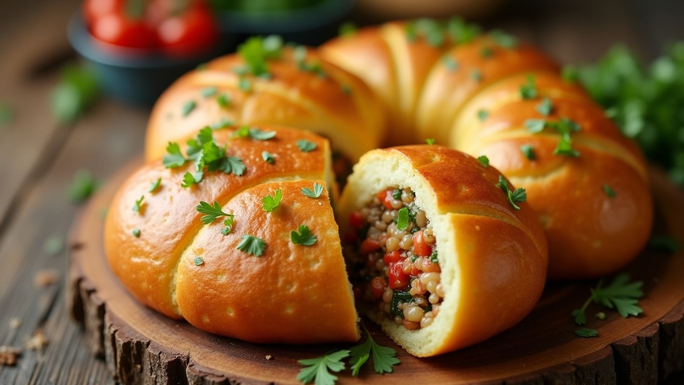 Pão de batata recheado com ervas frescas.