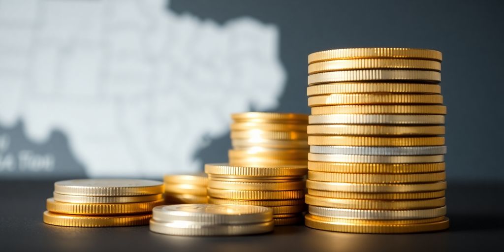 Coins and map of Texas