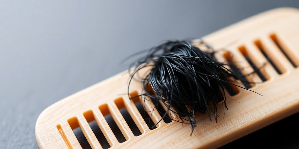 Hair strands falling from a comb