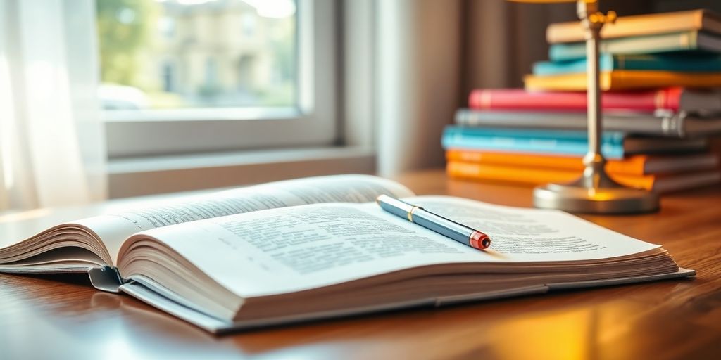 Student studying with books.