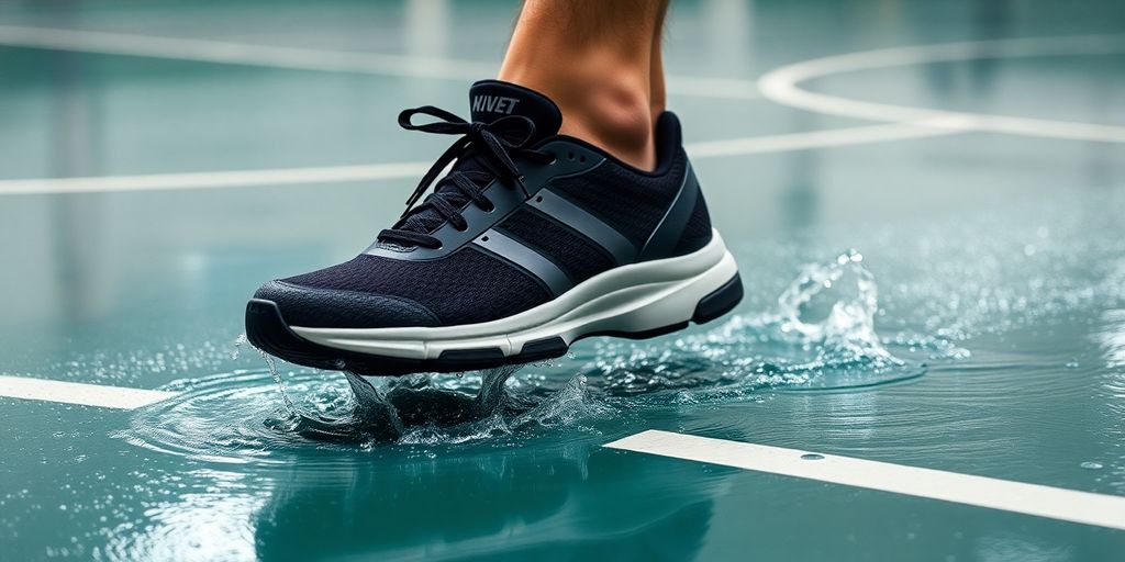 Sports court with wet floor.