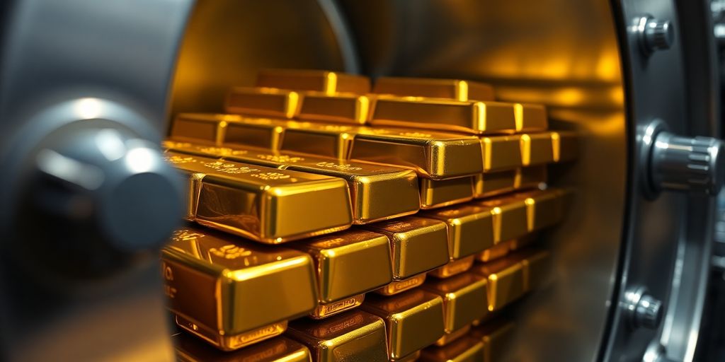 闪亮的金条和安全的金库。