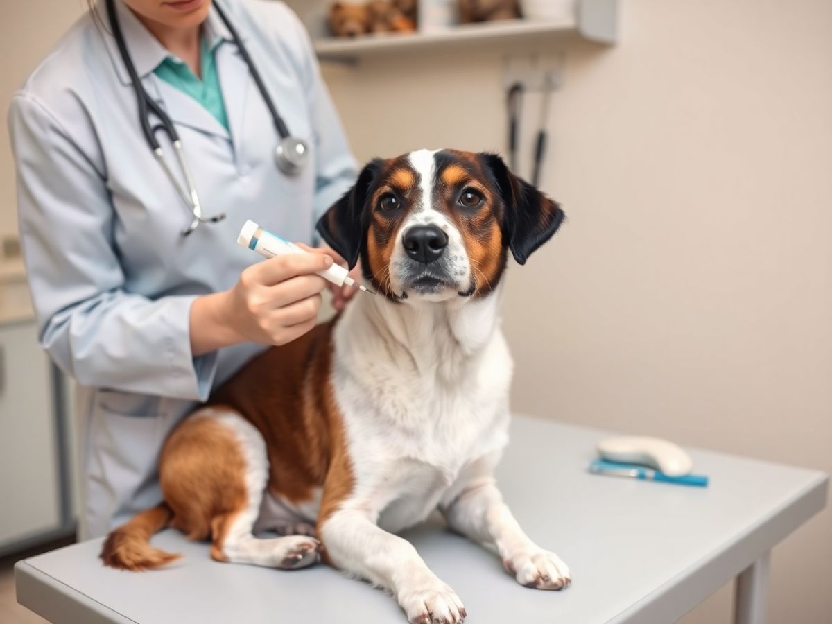 Veterinário aplicando ivermectina em um cachorro.