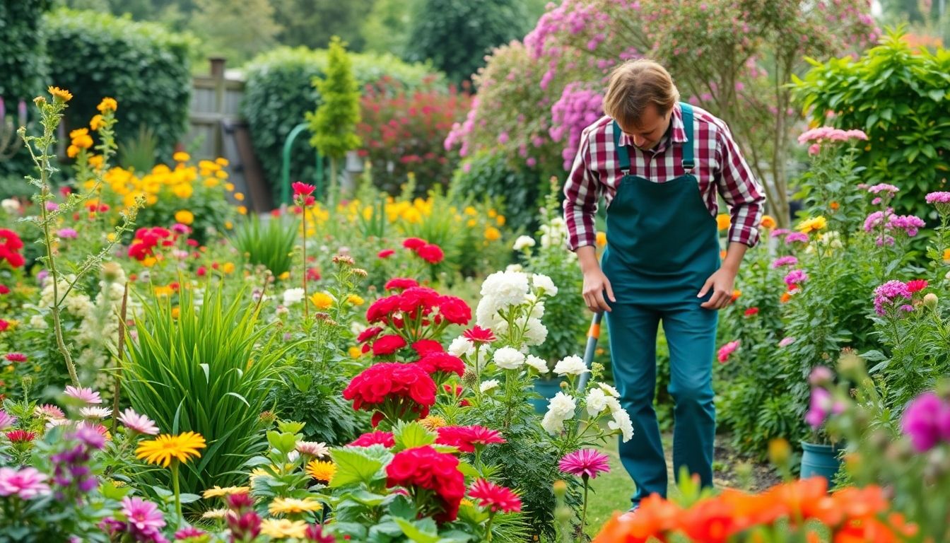 Gardener working in a beautiful London garden.