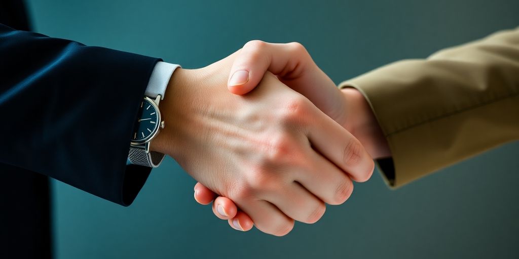 A person confidently closing a deal, sealing a partnership.
