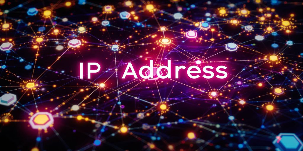 Digital network illustration with interconnected nodes.