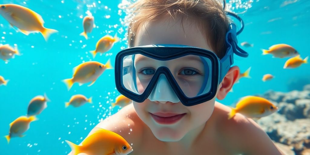 Kids snorkeling with colorful fish in clear Cabo waters.
