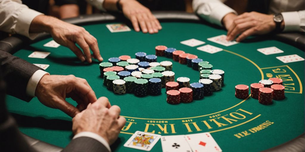 Poker table with Mahjong tiles and poker chips
