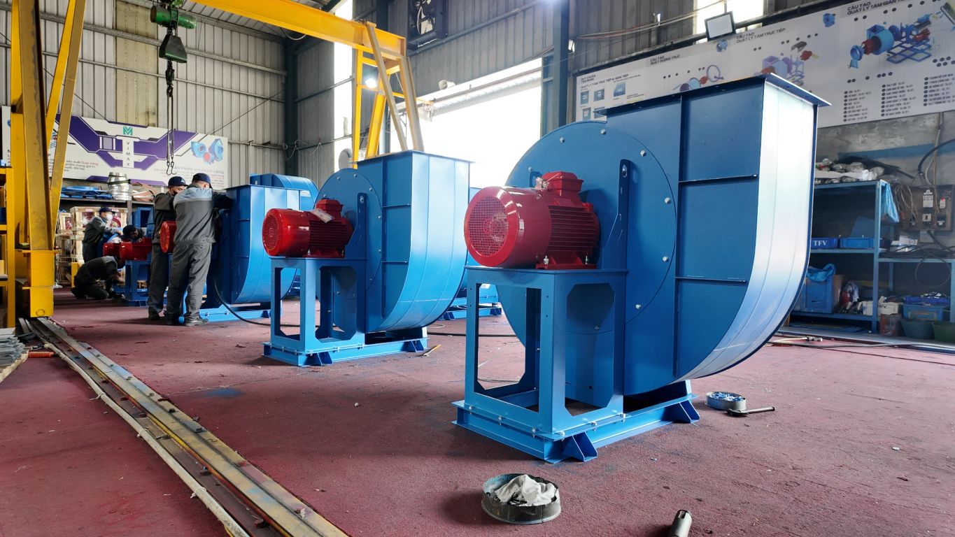 Industrial setting with blue machinery and equipment.