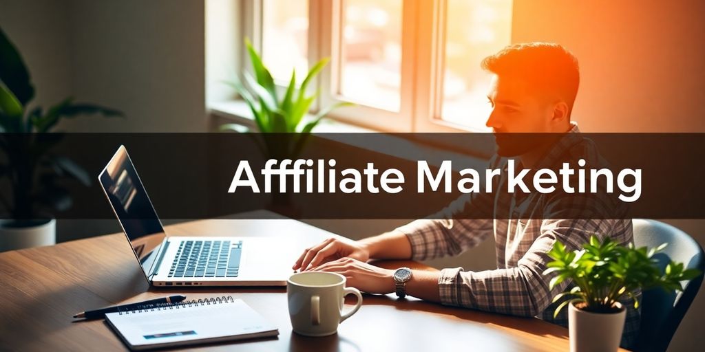 Beginner exploring affiliate marketing at a desk.
