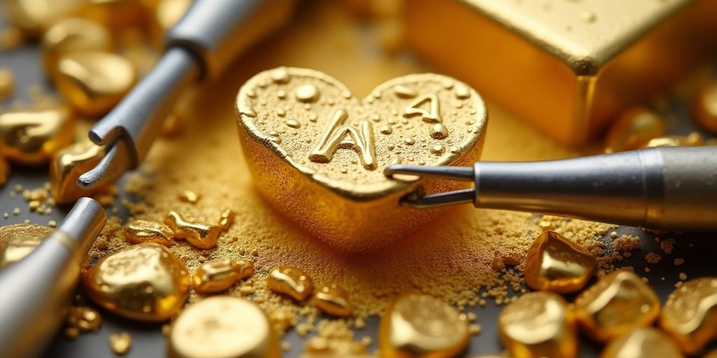 L'or dentaire brillant avec des outils dentaires.
