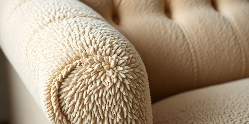 Close-up of luxurious chenille fabric on a sofa.