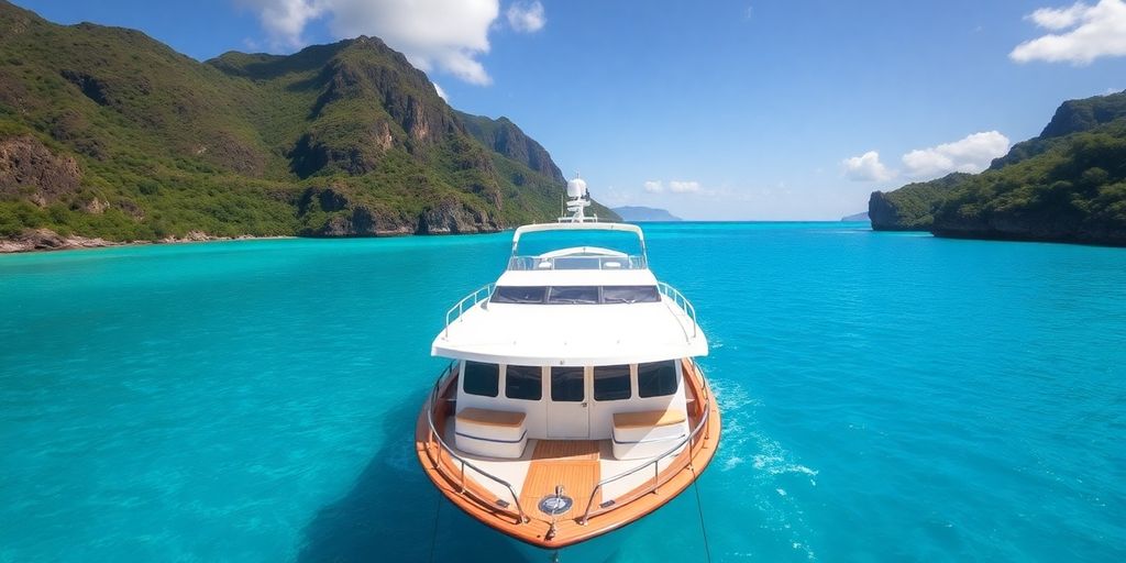Luxurious boat near the beautiful Komodo Island.