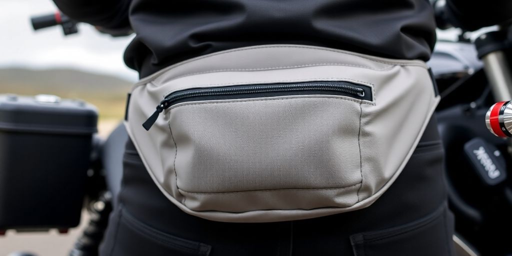 Sac banane porté par un motard sur une moto.