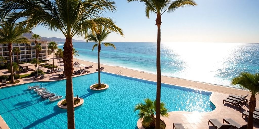 Vista lujosa junto a la piscina en Fiesta Americana Grand Los Cabos.