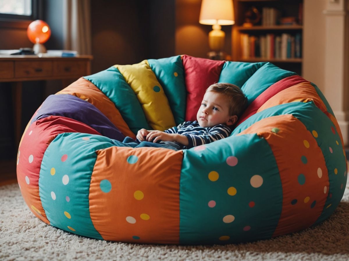Beanbag chair with playful patterns for kids.