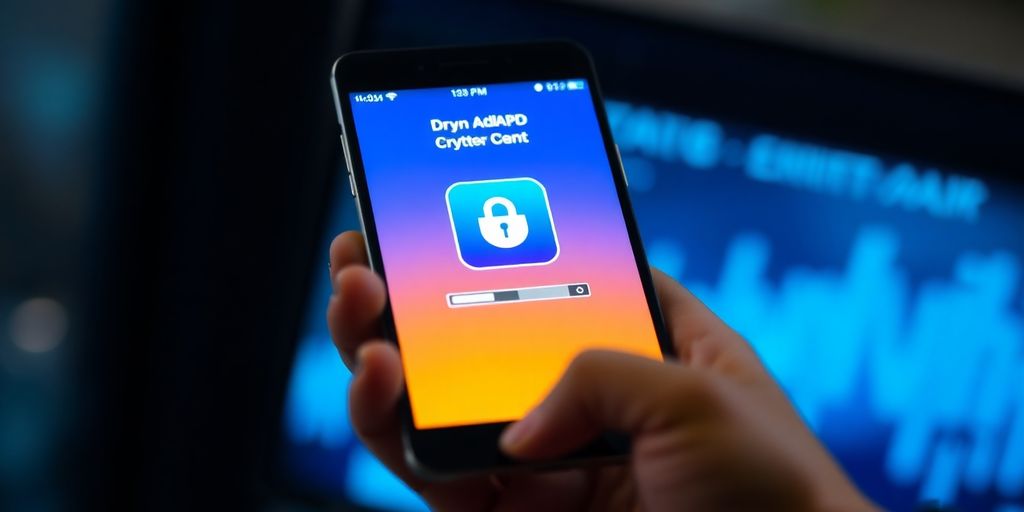 Android phone securely downloading crypto app.