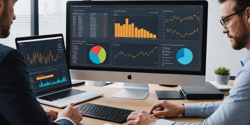 Team analyzing data charts on computer