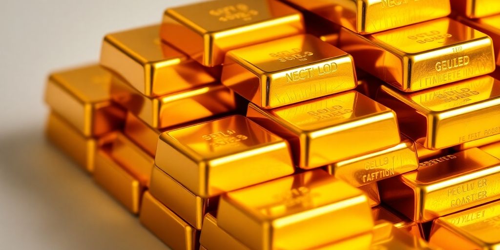 Bâtons d'or brillants empilés avec un fond doux.