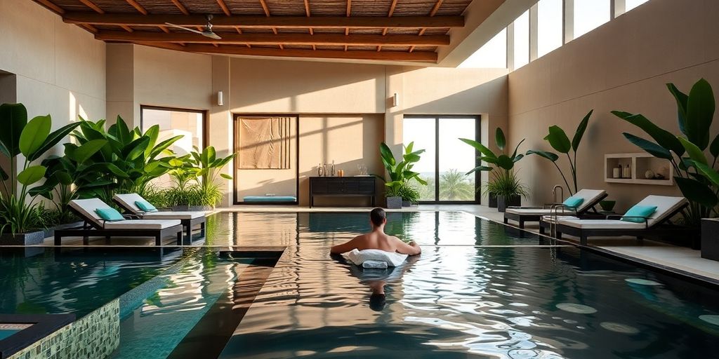 Luxury spa at Nobu Los Cabos with lush greenery.