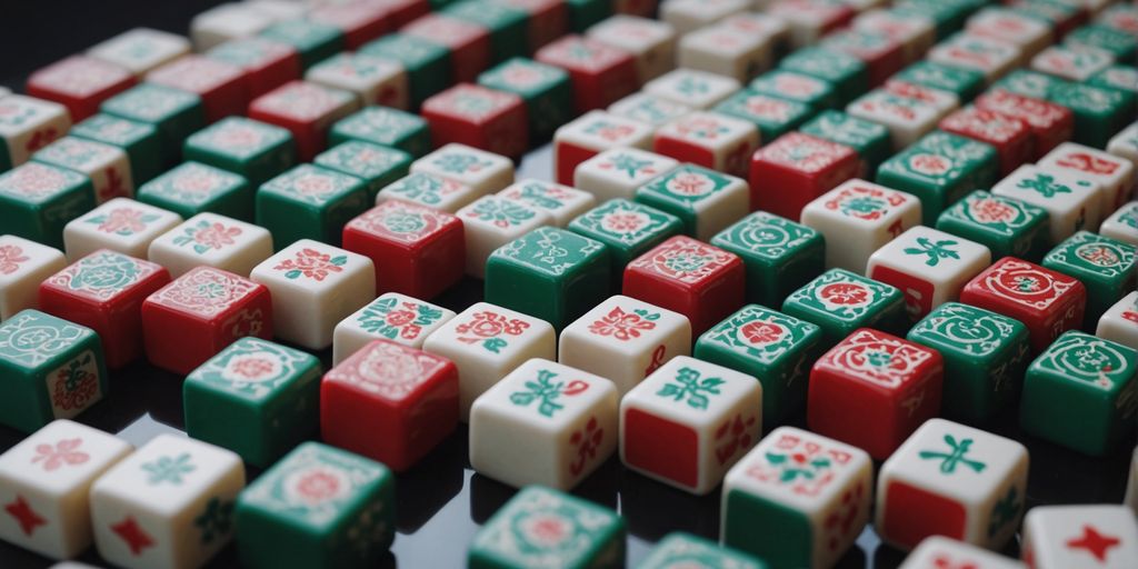 Mahjong tiles neatly arranged in a colorful, eye-catching pattern.