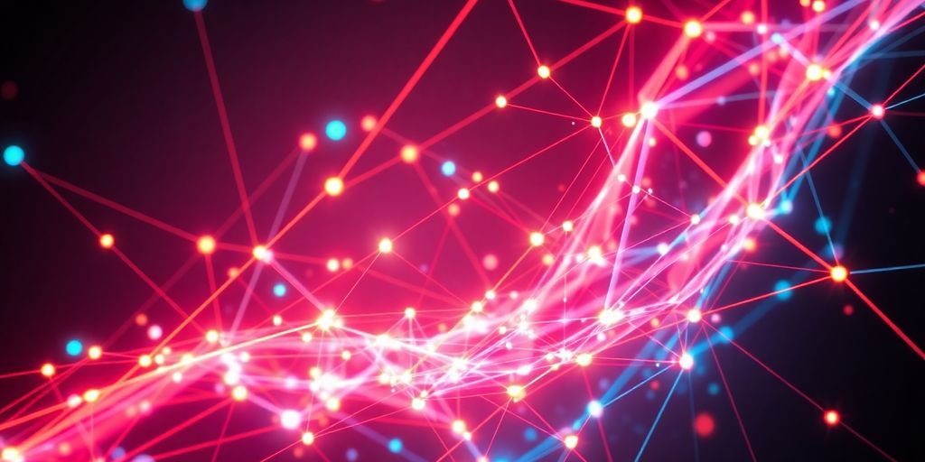 Abstract digital patterns and intersecting lines.