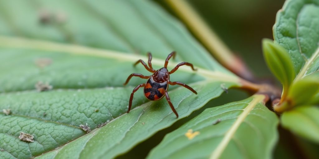 Căpușă pe o frunză verde.