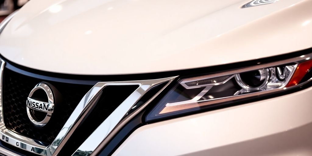 Nissan vehicle with a shining emblem.