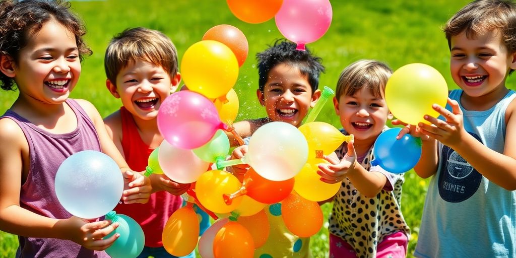 Blije kinderen met kleurrijke waterballonnen