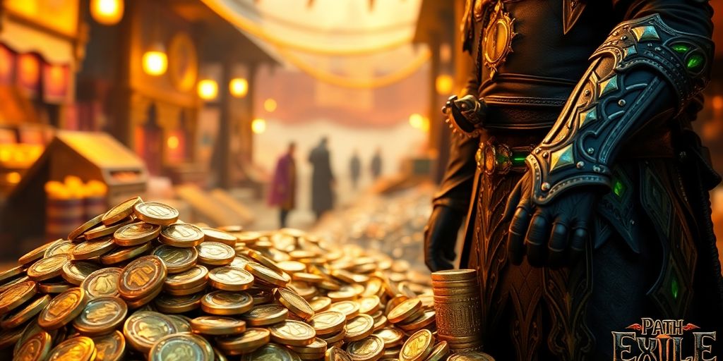Path of Exile character next to piles of gold.