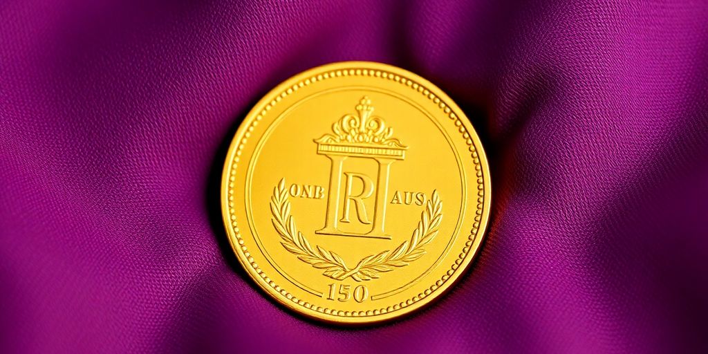 Pièce de Napoléon en or sur fond de velours.