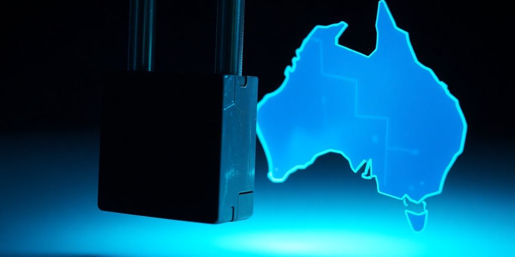 Padlock securing digital Australian map.