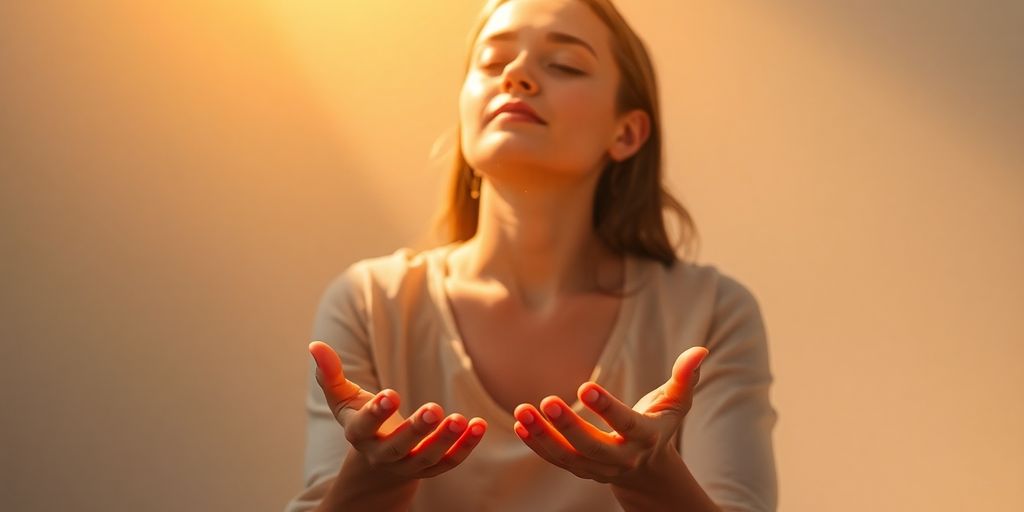 The Law of Attraction; Person visualizing success with bright light.