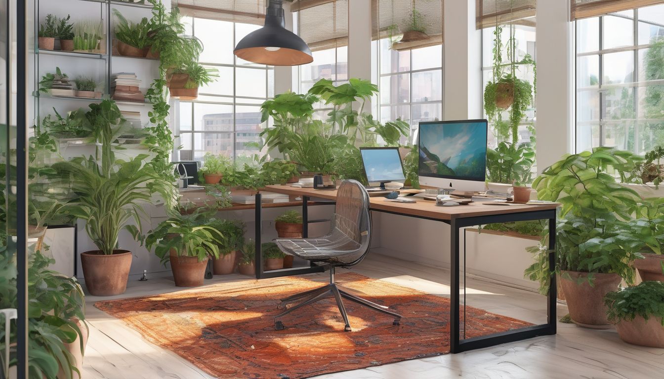 office garden with plants and workspace