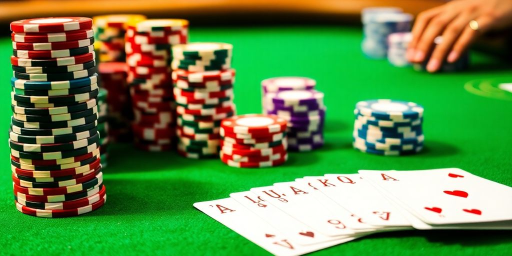 Table de casino, jetons, cartes