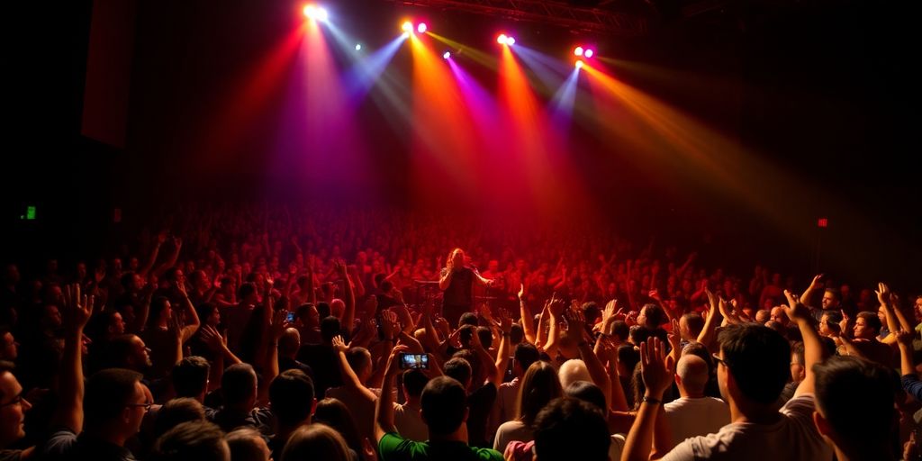 Crowd enjoying a live band on stage.