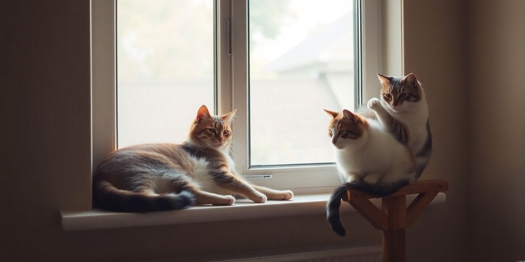 Two calm cats relaxing in a cozy home setting.